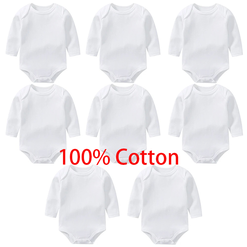 Bib Long Sleeve - 3/8 ชิ้น/ล็อตแขนยาวเด็กBodysuits 100% ผ้าฝ้ายสีขาวทารกแรกเกิดเด็กทารกRompersทารกJumpsuit Ropa 0-12Month
