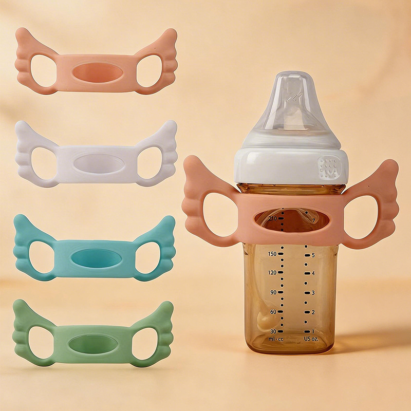 Baby Food Bottle - ปลอกหุ้มด้ามจับซิลิโคน 2 ชิ้น (สีสุ่ม) ด้ามจับขวดนมแบบคอกว้างรูปปีกนางฟ้า อุปกรณ์เสริมขวดนมแบบนุ่มและยืดหยุ่น
