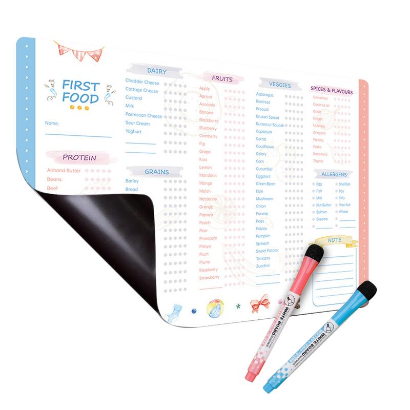 Baby Food List - รายการตรวจสอบการติดตามอาหารแรกที่นํากลับมาใช้ใหม่ได้ Fidget Magnetic Baby First Foods