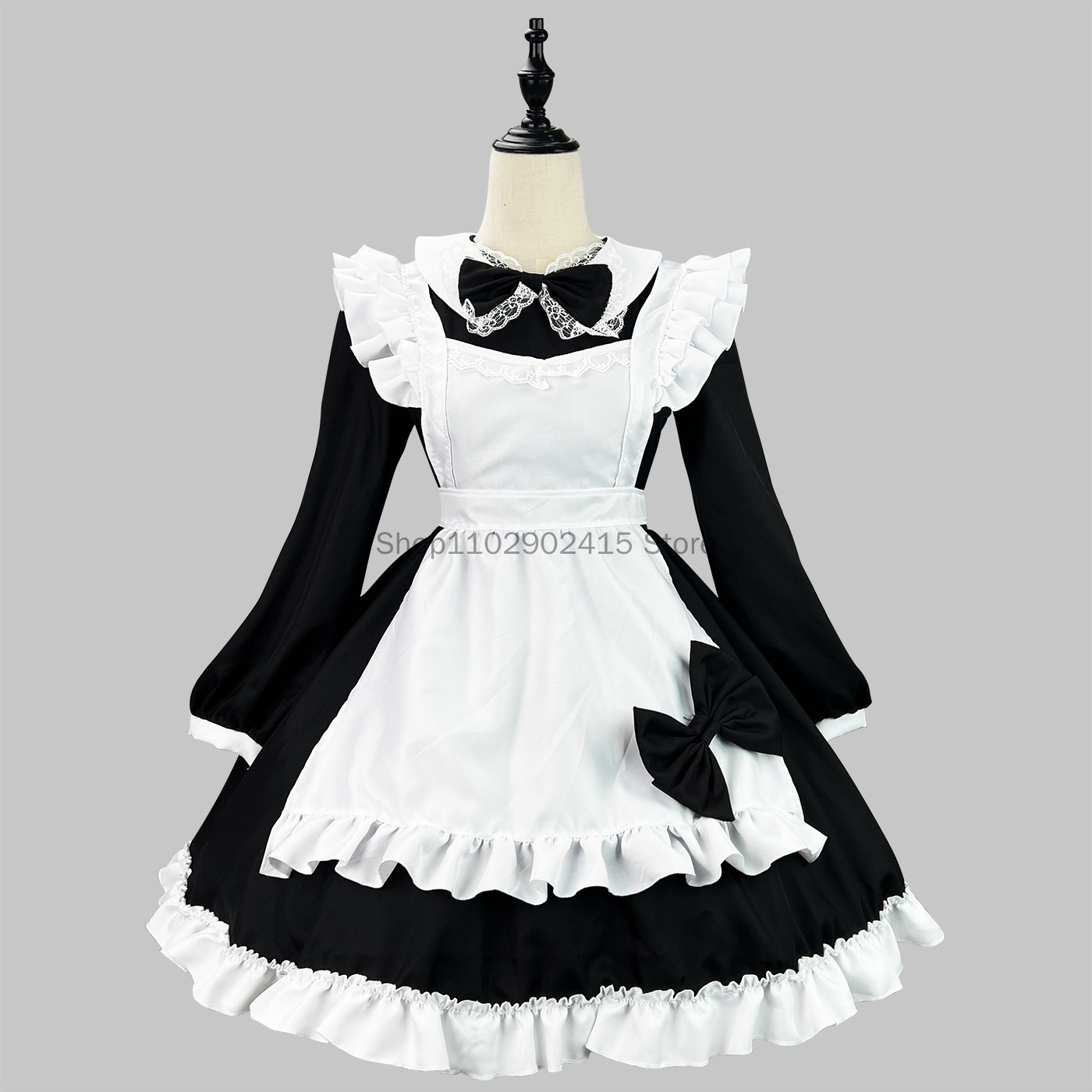 Bib Long Sleeve - ชุดคอสเพลย์สาวเสิร์ฟแบบคลาสสิกผ้ากันเปื้อนแขนยาวสีดำขาวชุดเดรสปาร์ตี้สำหรับแม่บ้านชุด S-5XL สาวเสิร์ฟแบบคลาสสิก