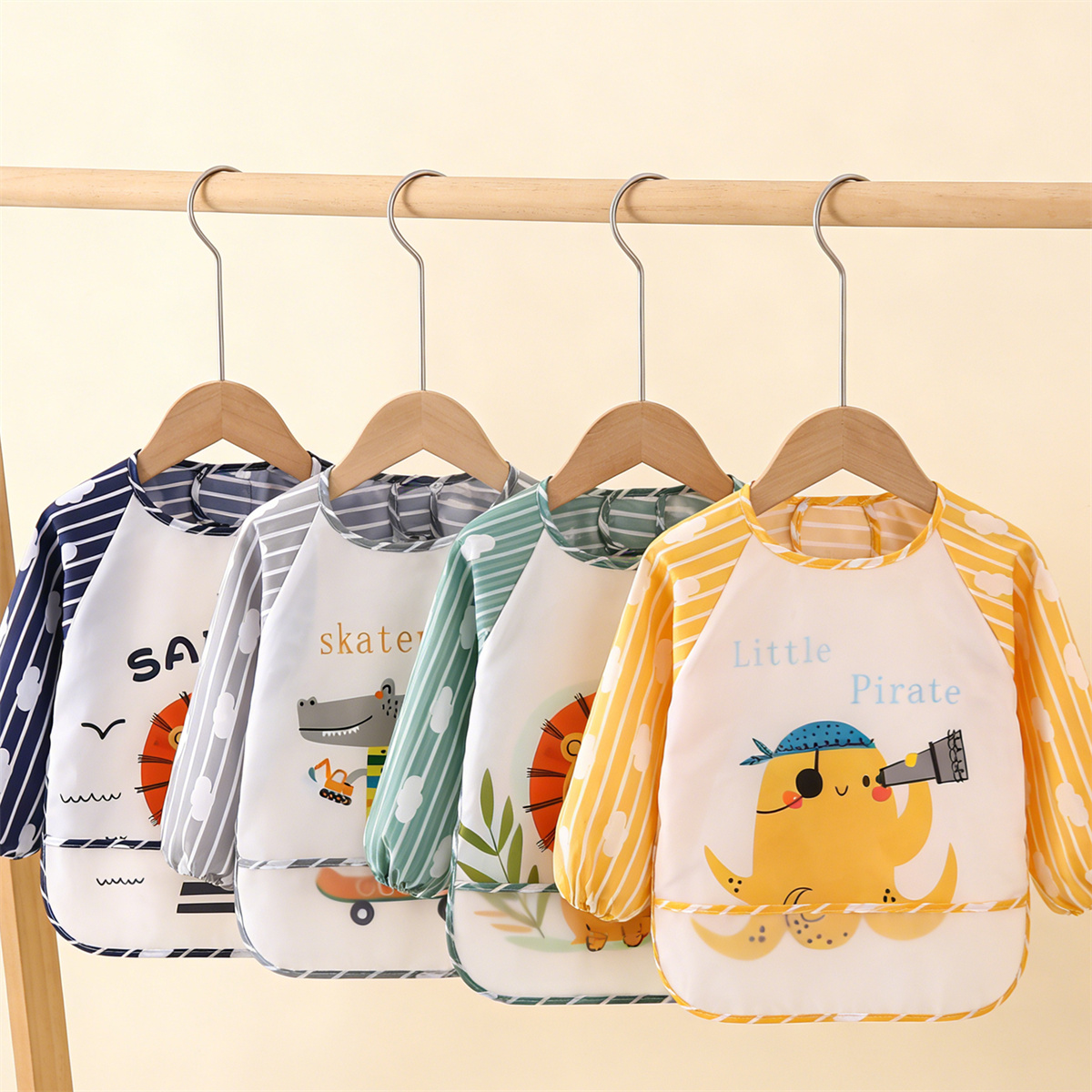 Bib Long Sleeve - ผ้ากันเปื้อนเด็กแบบแขนยาวกันน้ำ 2 ชิ้น ผ้ากันเปื้อนเด็กสำหรับป้อนอาหาร ผ้ากันเปื้อนเด็กสำหรับกินอาหาร ผ้าพันคอเด็ก
