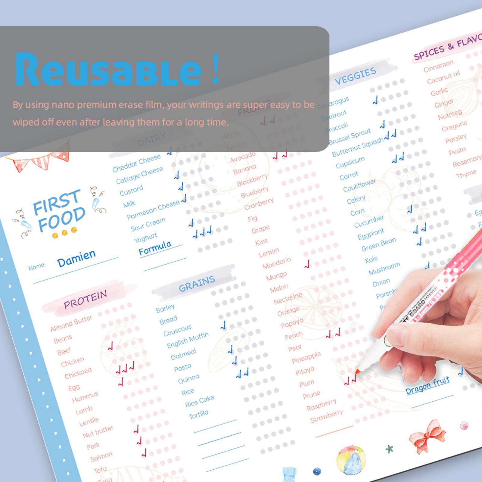 Baby Food List - รายการตรวจสอบอาหารสำหรับเด็กทารก แม่เหล็กติดตู้เย็น ใช้ซ้ำได้ ติดตามการให้อาหารเด็ก ช่วยในการหย่านม แผนภูมิอาหารเด็กวัยหัดเดิน