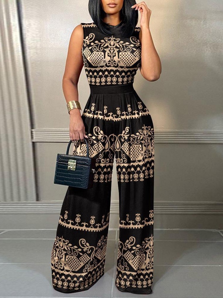 Bib Long Sleeve - ผู้หญิงElegantขากว้างยาวJumpsuit 2024 ฤดูใบไม้ผลิฤดูร้อนแฟชั่นพิมพ์สบายๆวันหยุดBodysuits Jumpsuitsกางเกง