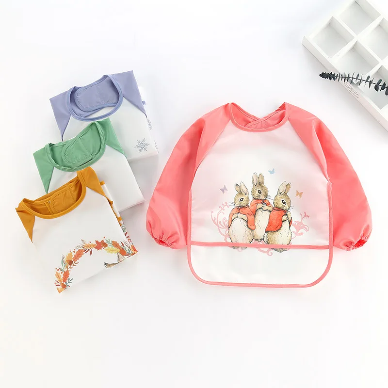 Bib Long Sleeve - ผ้ากันเปื้อนเด็กแบบนุ่มกันน้ำ แขนยาว ปรับได้ สำหรับเด็กชายและเด็กหญิง ใช้สำหรับทานอาหาร วาดภาพ