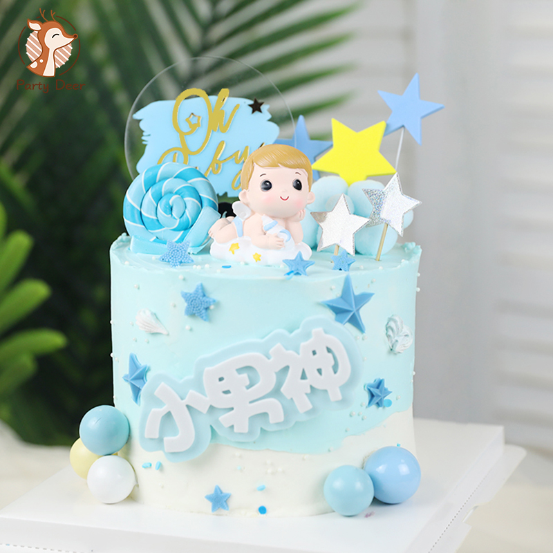 Baby Food Dessert - 1st 100วันโอ้เบบี้เด็กผู้หญิงเด็กผู้ชายสีน้ำเงินสีชมพูอมยิ้มท็อปเปอร์เค้กสำหรับงานปาร์ตี้เค้กตกแต่งขนมหวานน่ารักของขวัญ