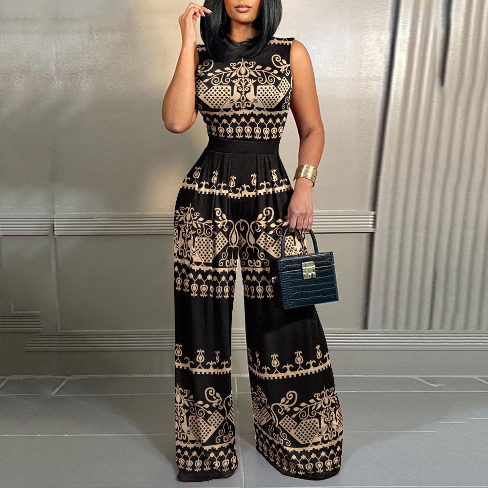 Bib Long Sleeve - ผู้หญิงElegantขากว้างยาวJumpsuit 2024 ฤดูใบไม้ผลิฤดูร้อนแฟชั่นพิมพ์สบายๆวันหยุดBodysuits Jumpsuitsกางเกง