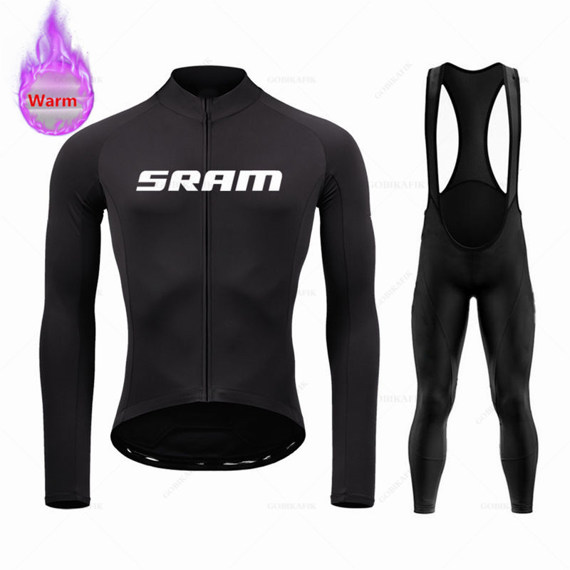 Bib Long Sleeve - SRAM ชุดทีมเสื้อเจอร์ซีย์นักปั่นขนแกะชุดแขนยาวชุดเสื้อเจอร์ซีย์ทีมเสื้อผ้าปั่นจักรยานปั่นจักรยานเสือภูเขากางเกงปั่นจักรยานชุดฤดูหนาว